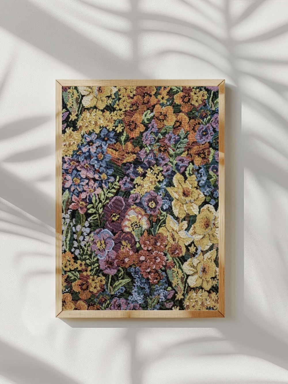 Garden Reverie Floral Tapestry Art | Handmade Wood Floater Frame 14x18 - Picture 9 of 10